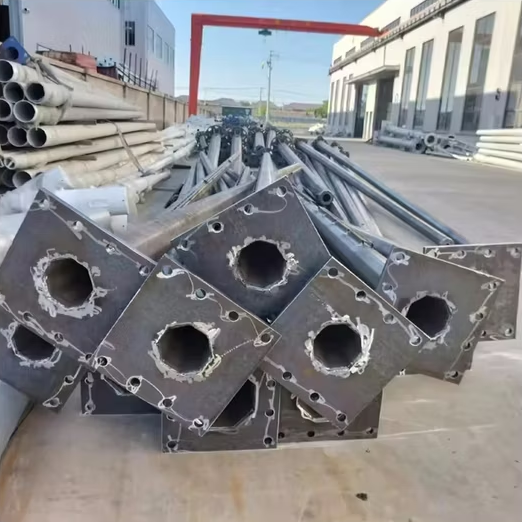 Modern Black Steel Light Pole with Corrosion-Resistant Powder Coating